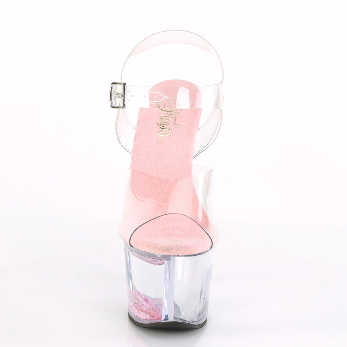 SKY-308WHG Pleaser Transparent Clear-Baby Pink Glitter Platform Shoes [Pole Dancing Shoes]