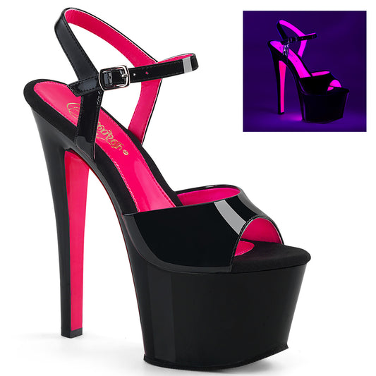 SKY-309TT Strippers Heels Pleaser Platforms (Exotic Dancing) Blk Pat/Blk-Neon H. Pink