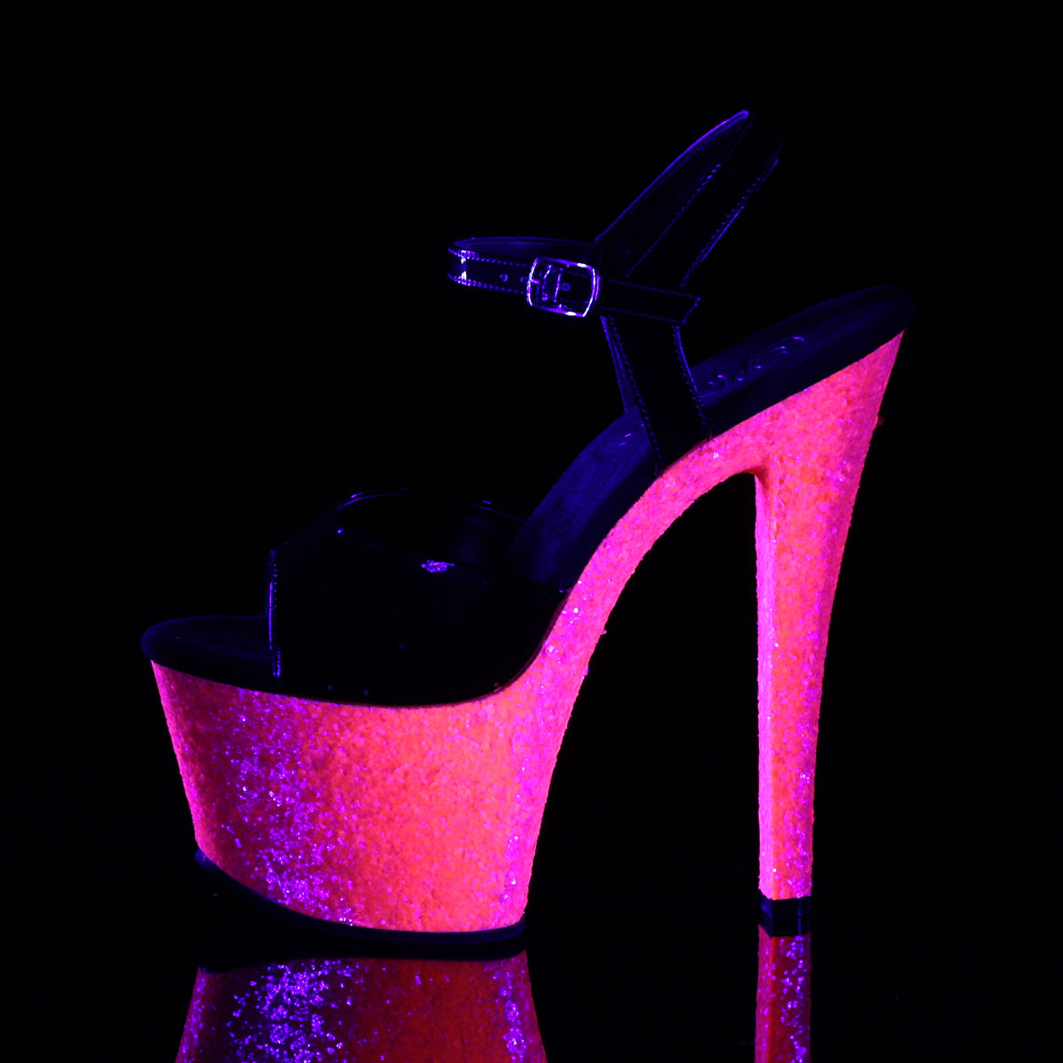 SKY-309UVLG Pleaser Black Patent/Neon H Pink Glitter Platform Shoes [Pole Dancing Shoes]
