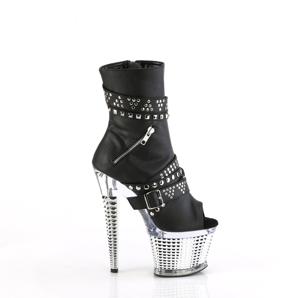 SPECTATOR-1015 Pleaser Black faux Leather/Clear-Silver Chrome Platform Shoes [Sexy Ankle Boots]