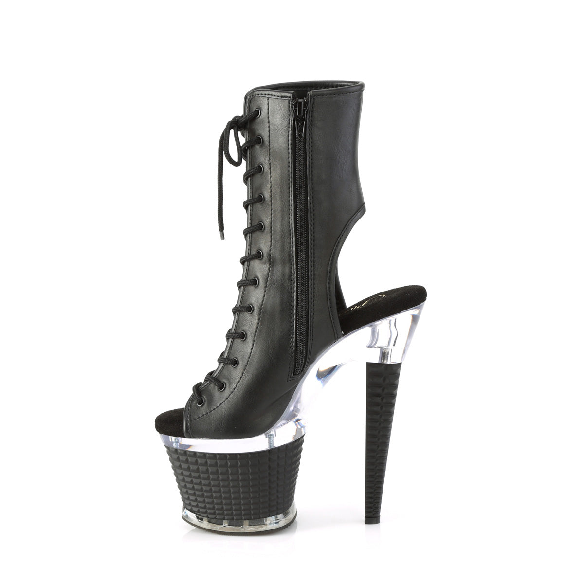 SPECTATOR-1016 Pleaser Black Faux Leather/Clear-Black Matte Platform Shoes [Sexy Ankle Boots]