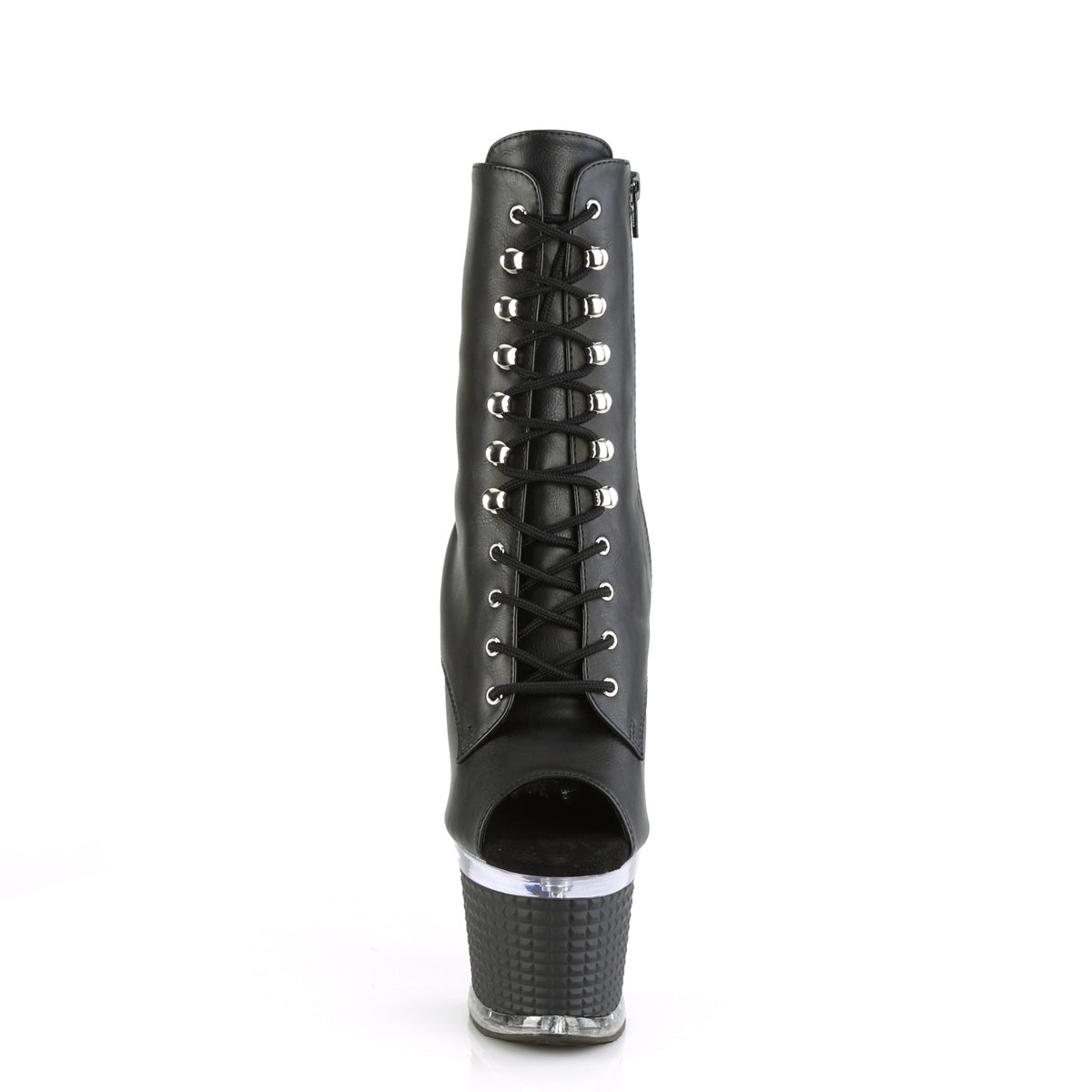 SPECTATOR-1021 Pleaser Black Faux Leather/Clear-Black Matte Platform Shoes [Sexy Ankle Boots]
