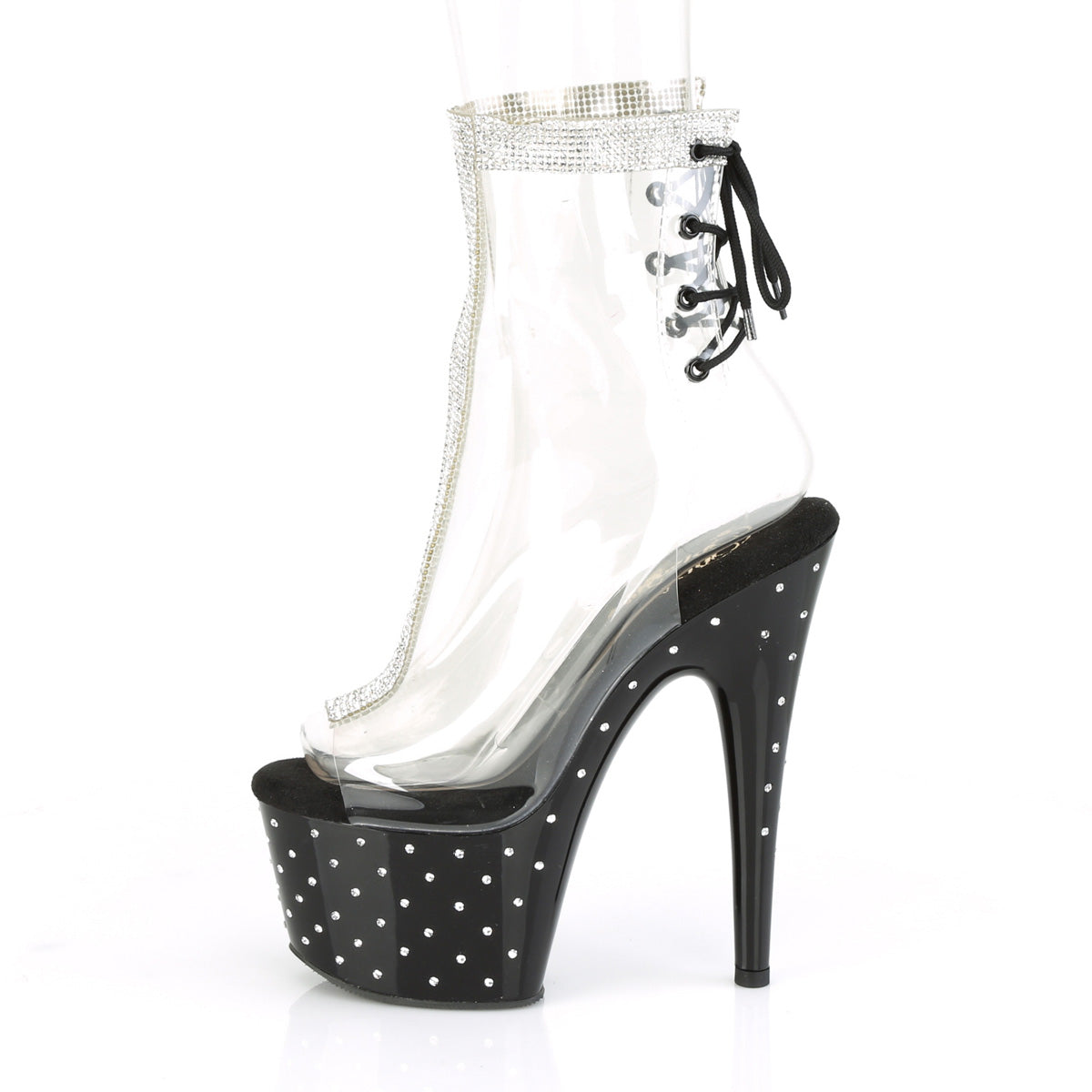 STARDUST-1018C-2RS Pleaser Clear/Black Platform Shoes [Sexy Ankle Boots]