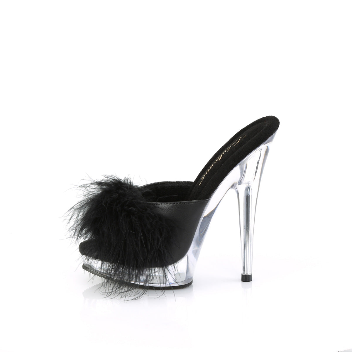SULTRY-601F Fabulicious Black Pu-Marabou Fur/Clear Shoes [Sexy Shoes]
