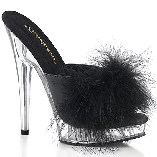 SULTRY-601F Exotic Dancing Fabulicious Shoes Blk Pu-Marabou Fur/Clr