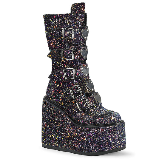 SWING-230G Alternative Footwear Demonia Women's Mid-Calf & Knee High Boots Blk Multi Glitter