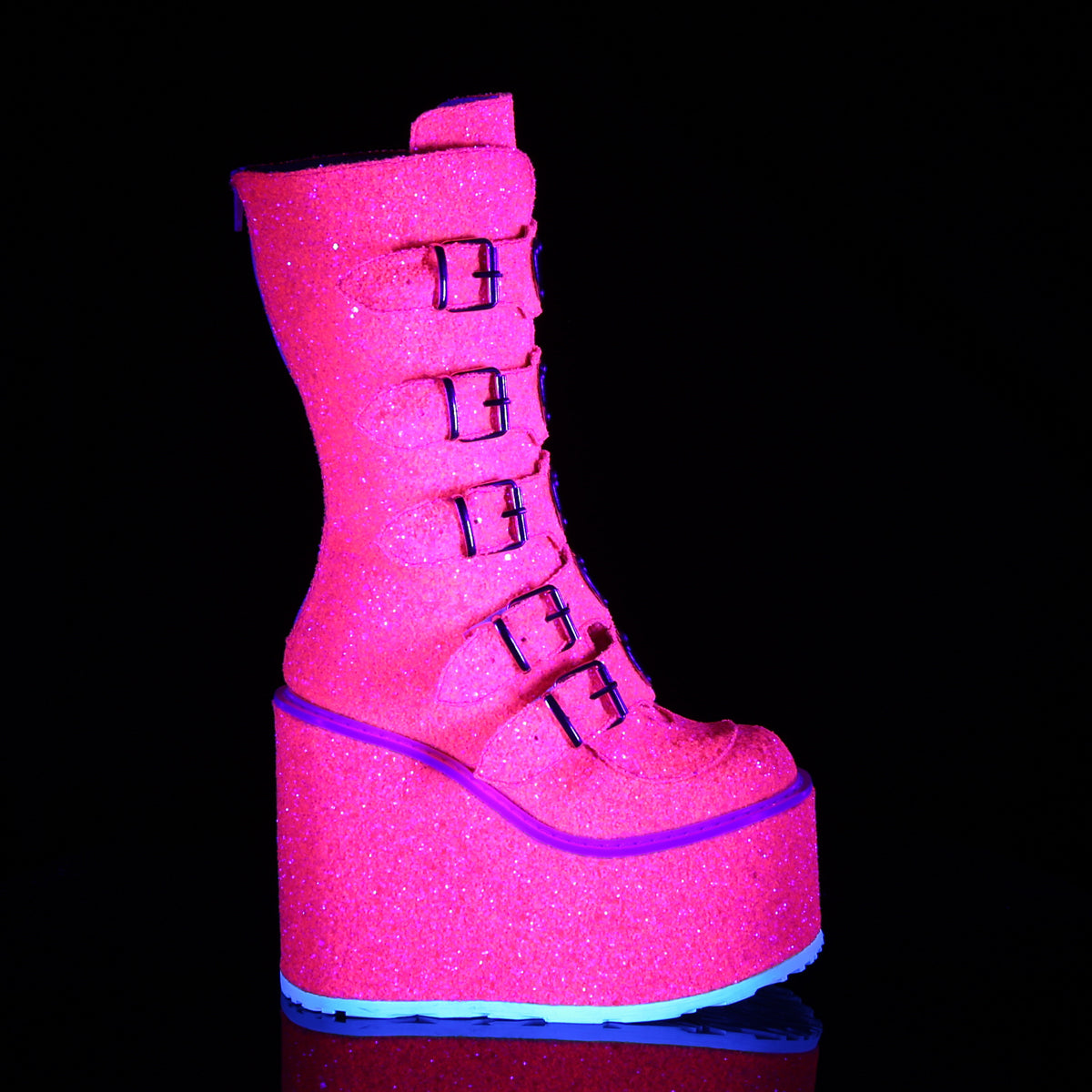 SWING-230G Demonia Pink Glitter Women's Mid-Calf & Knee High Boots [Demonia Cult Alternative Footwear]