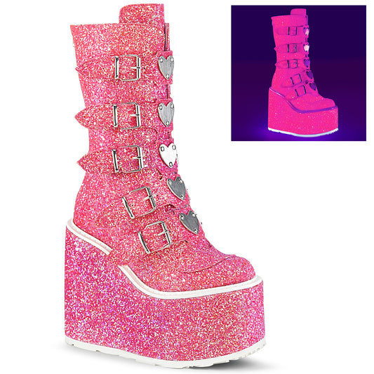 SWING-230G Alternative Footwear Demonia Women's Mid-Calf & Knee High Boots Pink Glitter