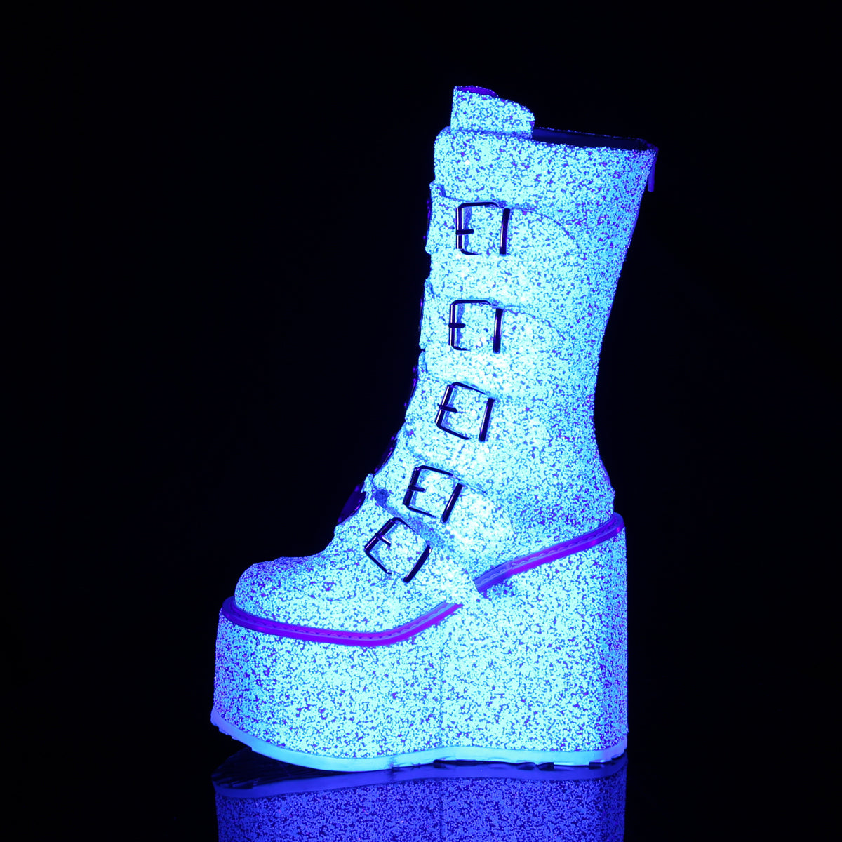 SWING-230G Demonia White Multi Glitter Women's Mid-Calf & Knee High Boots [Demonia Cult Alternative Footwear]