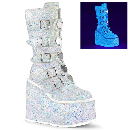 SWING-230G Alternative Footwear Demonia Women's Mid-Calf & Knee High Boots Wht Multi Glitter