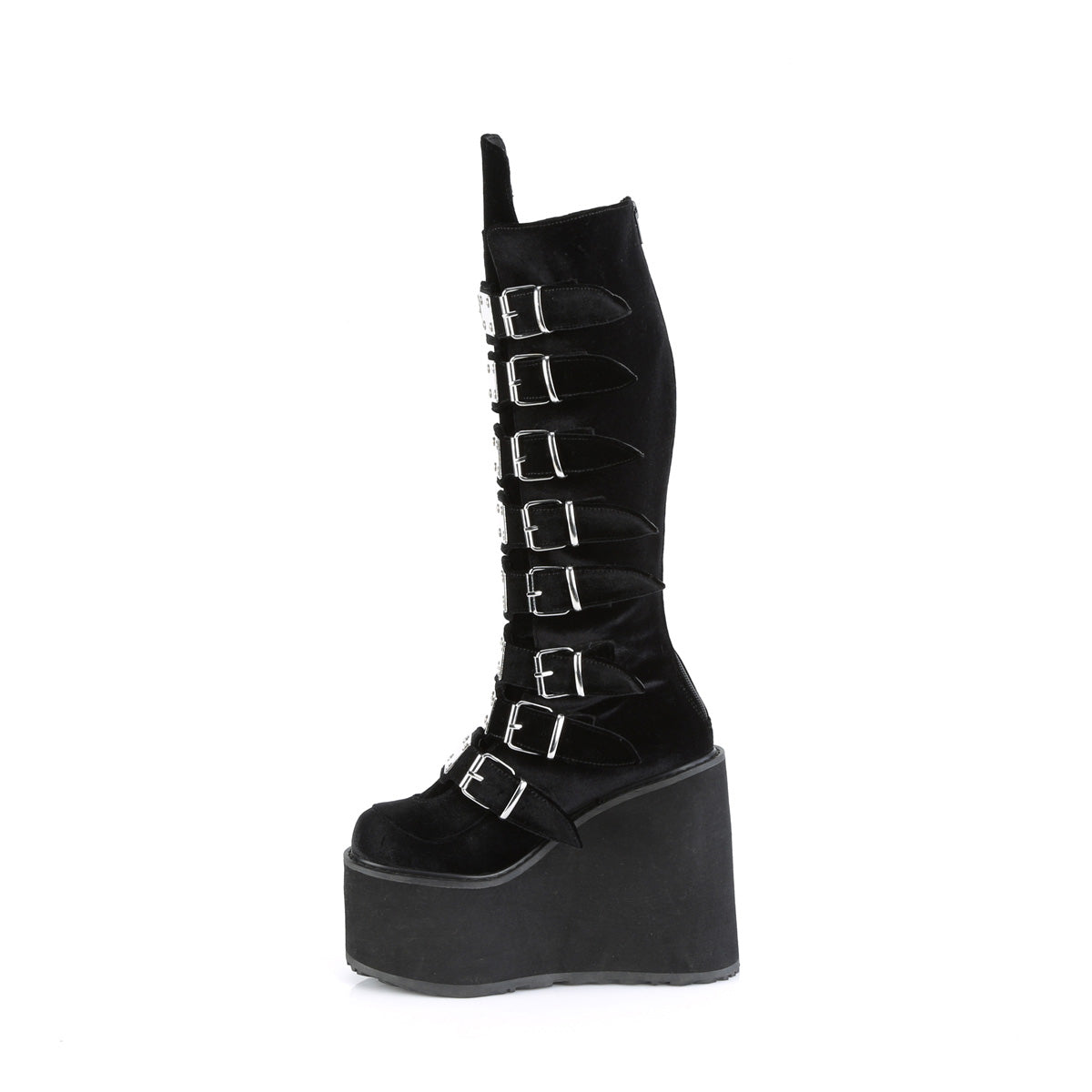 SWING-815 Demonia Black Velvet Women's Mid-Calf & Knee High Boots [Demonia Cult Alternative Footwear]