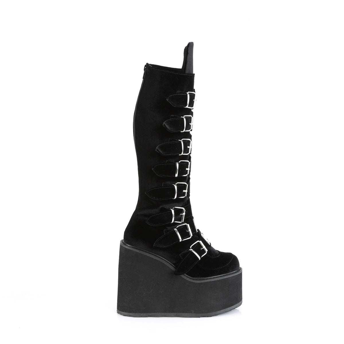 SWING-815 Demonia Black Velvet Women's Mid-Calf & Knee High Boots [Demonia Cult Alternative Footwear]