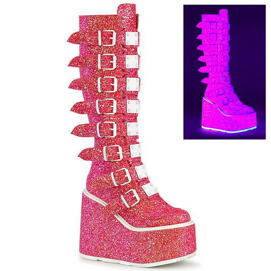 SWING-815UV Alternative Footwear Demonia Women's Mid-Calf & Knee High Boots Pink Glitter