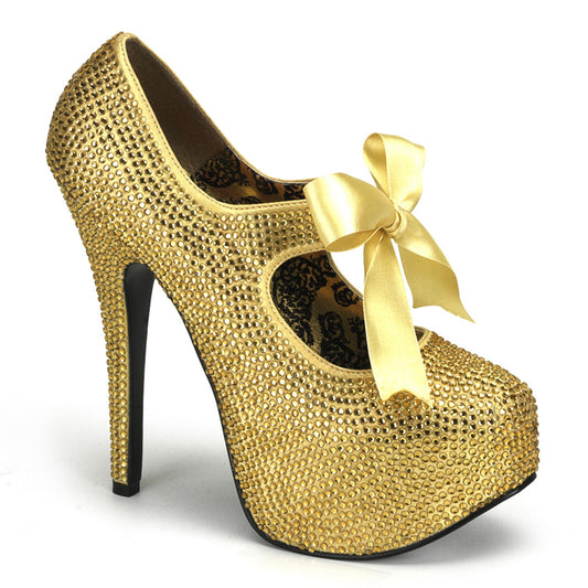 TEEZE-04R Pin Up Girl Shoes Bordello Shoes Gold Rhinestones