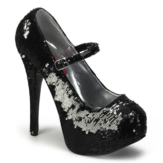 TEEZE-07SQ Pin Up Girl Shoes Bordello Shoes Blk-Slv Sequins