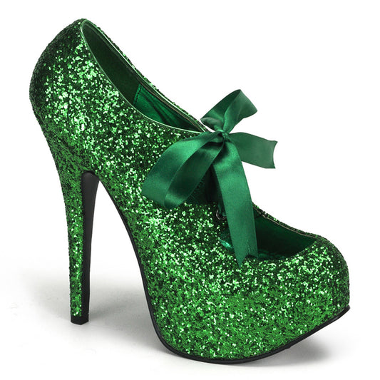 TEEZE-10G Pin Up Girl Shoes Bordello Shoes Green Gltr