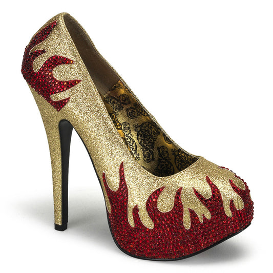 TEEZE-27 Pin Up Girl Shoes Bordello Shoes Gold Mini Gltr-Red Rstn