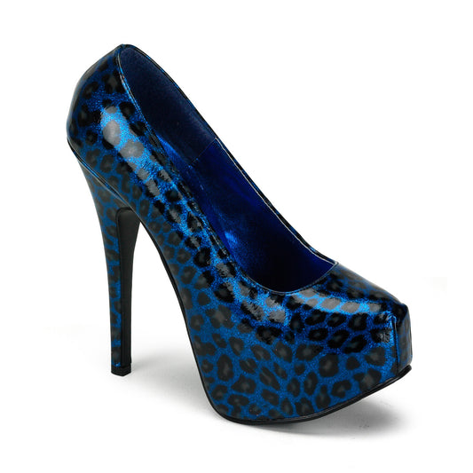 TEEZE-37 Pin Up Girl Shoes Bordello Shoes Blue Cheetah Pat