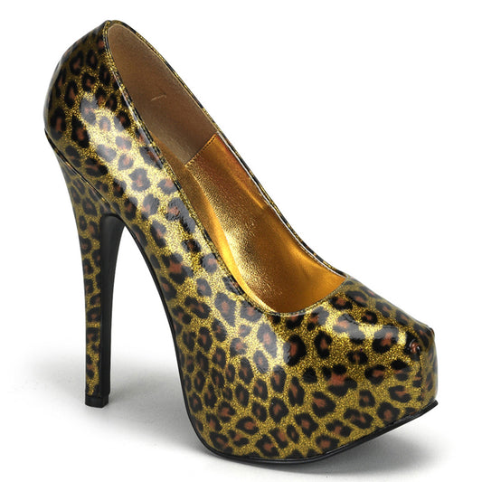 TEEZE-37 Pin Up Girl Shoes Bordello Shoes Gold Cheetah Pat