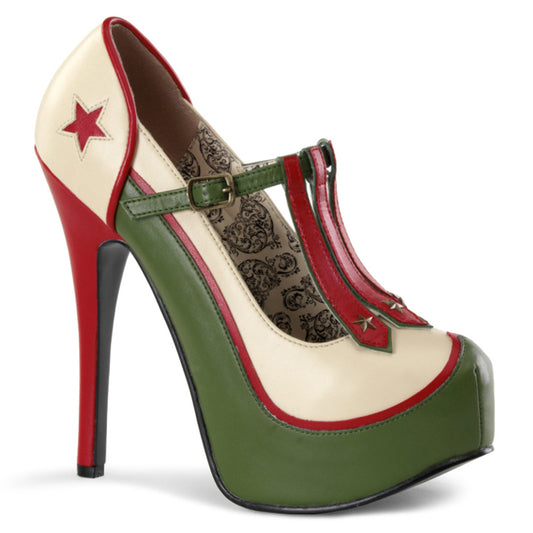 TEEZE-43 Pin Up Girl Shoes Bordello Shoes Cream-Olive Green Pu