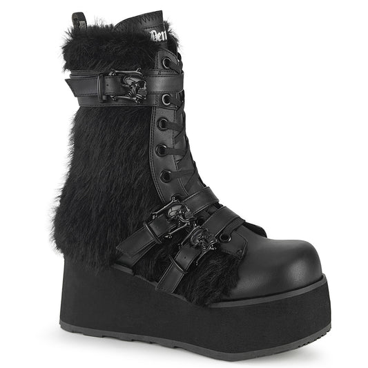 TRASHVILLE-218 Alternative Footwear Demonia Unisex Platform Shoes & Boots Blk Vegan Leather-Faux Fur