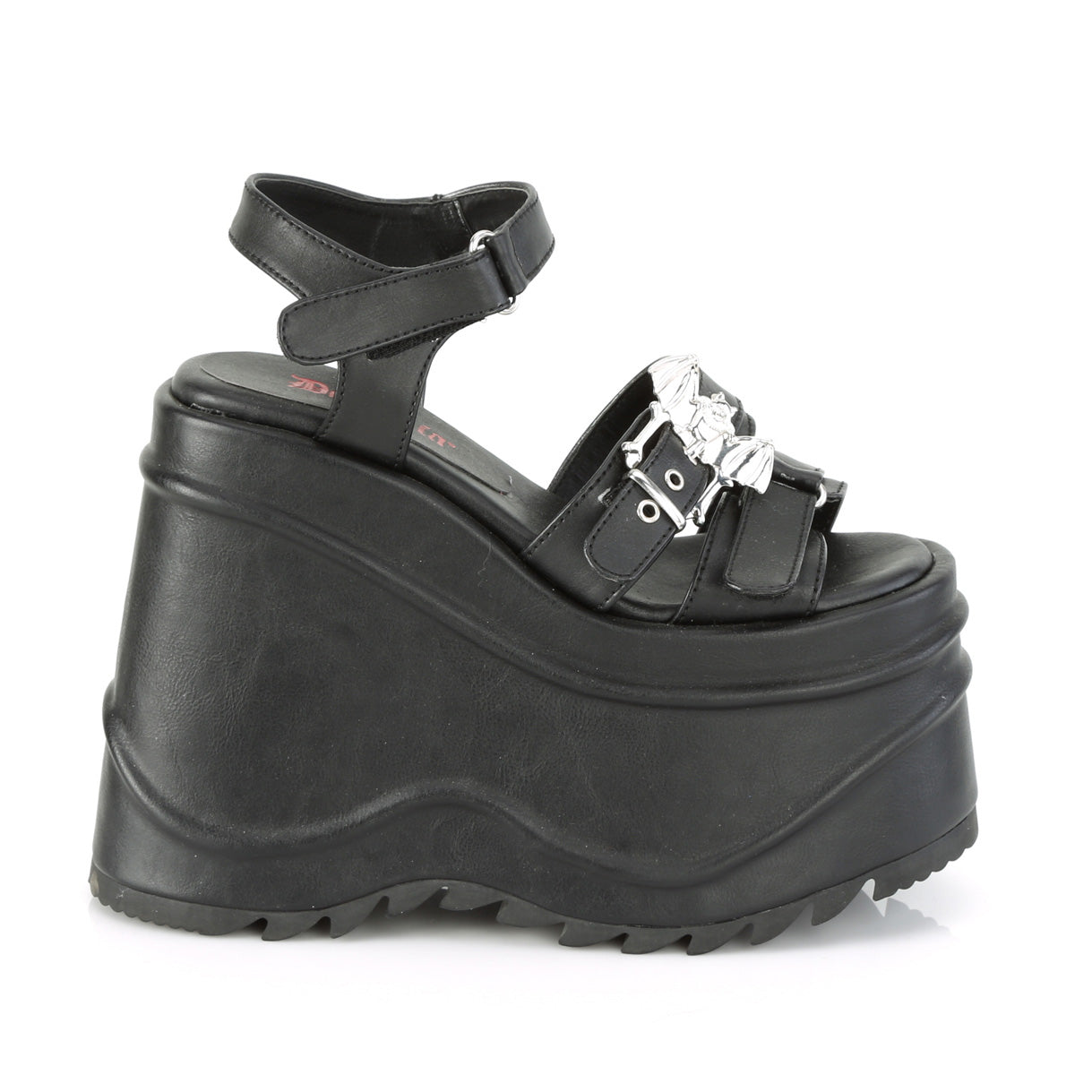 WAVE-13 Demonia Black Vegan Leather Women's Sandals [Demonia Cult Alternative Footwear]