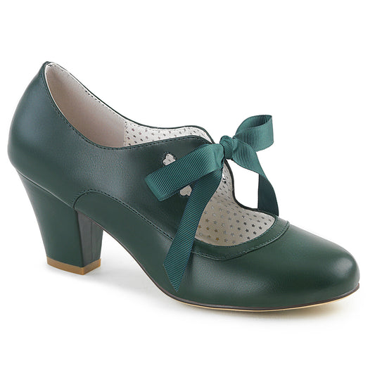 WIGGLE-32 Retro Glamour Pin Up Couture Single Soles Dark Green Faux Leather