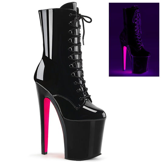 XTREME-1020TT Strippers Heels Pleaser Platforms (Exotic Dancing) Blk Pat/Blk-Neon H. Pink