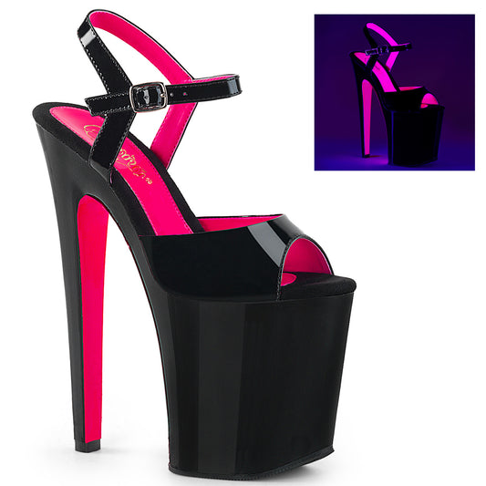 XTREME-809TT Strippers Heels Pleaser Platforms (Exotic Dancing) Blk Pat-Neon H. Pink/Blk