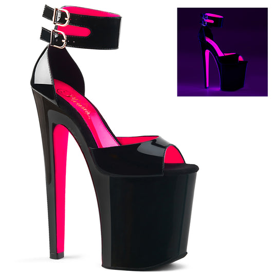 XTREME-875TT Strippers Heels Pleaser Platforms (Exotic Dancing) Blk Pat-Neon H. Pink/Blk
