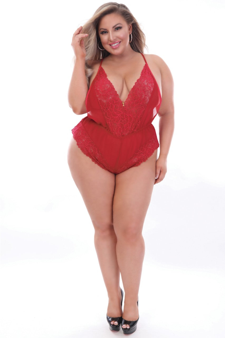 STM11189X Seven Til Midnight Plus Size Red Trim Teddy