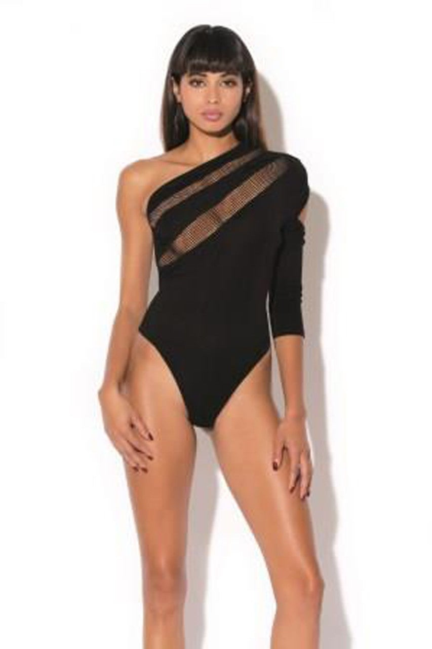 HAU1672 Hauty One sleeve bodysuit with fishnet panel