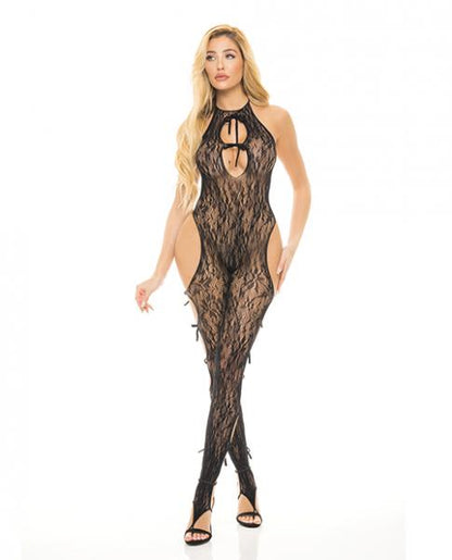 PL27053 Pink Lipstick Love Me Harder Bodystocking One Size Black