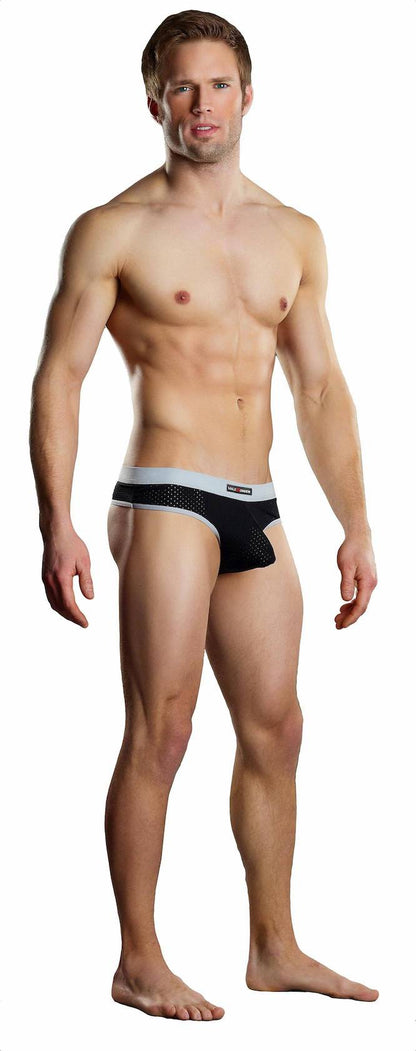 MP432202 Malepower Sport Thong - Black/Grey Medium Black Grey