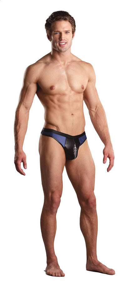 MP441196 Malepower Zipper Thong - Blue/Black Small Medium Blue Black