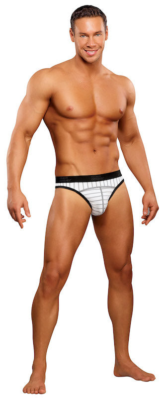 MP447172 Malepower Male Power Lo Rise Panel Thong White/Black Medium White Black