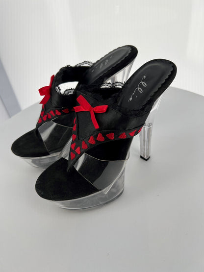 601-THONG Ellie Black Pu High Heel Alternative Footwear Discontinued Sale Stock 6 uk (39 Europe - 9 Usa) Black Pu