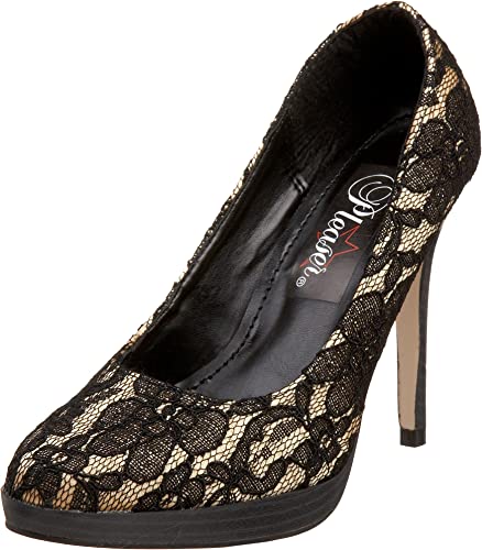 BLISS-30-2 Pleaser Blk Gold Lace High Heel Alternative Footwear Discontinued Sale Stock
