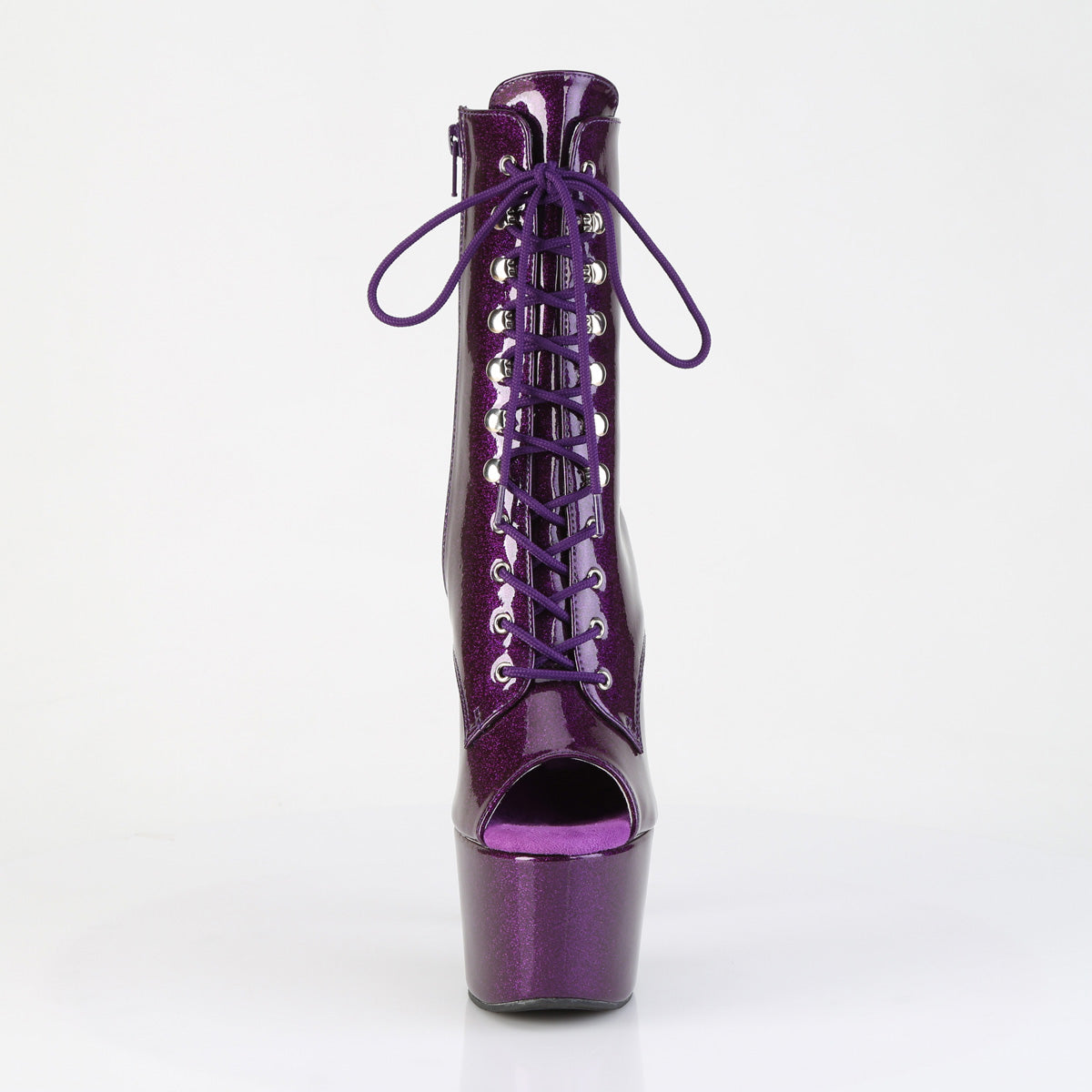 ADORE-1021GP Pleaser Purple Glitter Lace Up Platform Peep Toe Ankle Boots