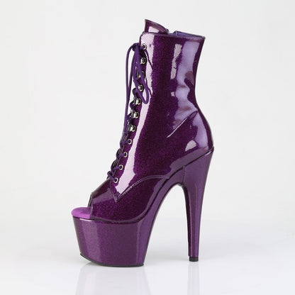 ADORE-1021GP Pleaser Purple Glitter Lace Up Platform Peep Toe Ankle Boots