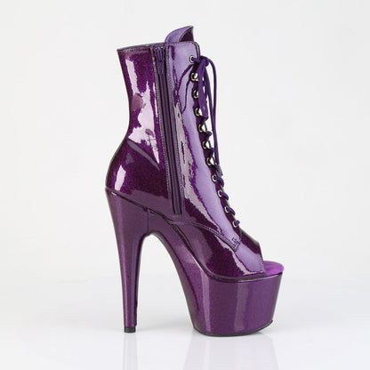 ADORE-1021GP Pleaser Purple Glitter Lace Up Platform Peep Toe Ankle Boots
