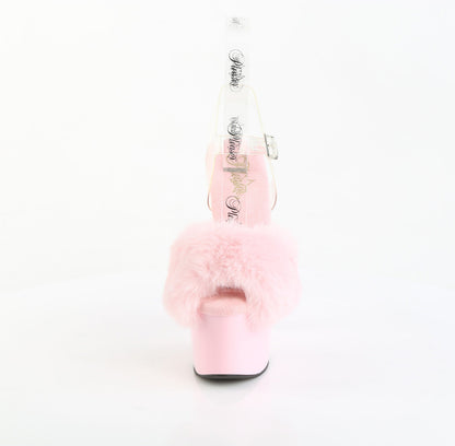 ADORE-708FUR Pleaser Peep Toe Fluffy Faux Fur Ankle Strap Platform Heels
