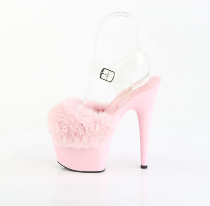 ADORE-708FUR Pleaser Peep Toe Fluffy Faux Fur Ankle Strap Platform Heels