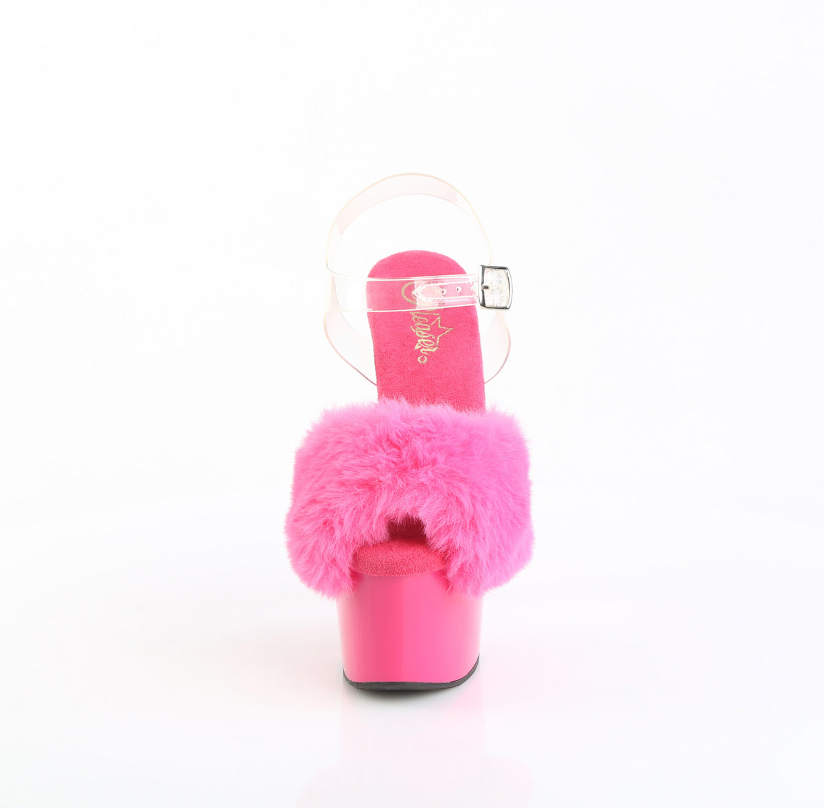 ADORE-708FUR Pleaser Peep Toe Fluffy Faux Fur Ankle Strap Platform Heels