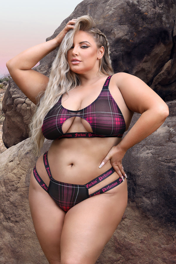 fuckin perfection plaid mesh cut out bralette panty