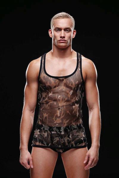 BEV015 Envy Menswear Fishnet Sport Camouflage Tank Medium Large Camouflage