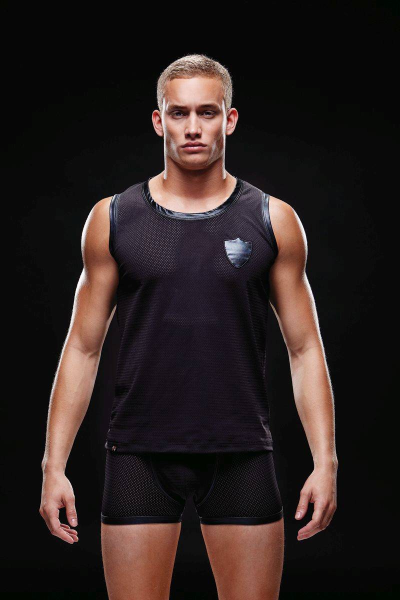 BEV020 Envy Menswear Wetlook Athletic Tank Medium Large Black