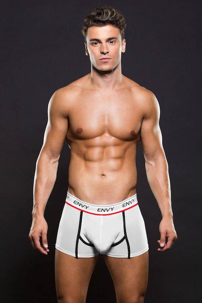 BEV038 Envy Menswear Logo Elastic Low Rise Mesh Trunk Small Medium White
