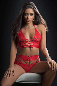 gwbl2013 g world 2pc o ring boyshort and halter top candy red