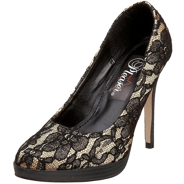 BLISS-30-2 Black and Gold Lace High Heel Shoes